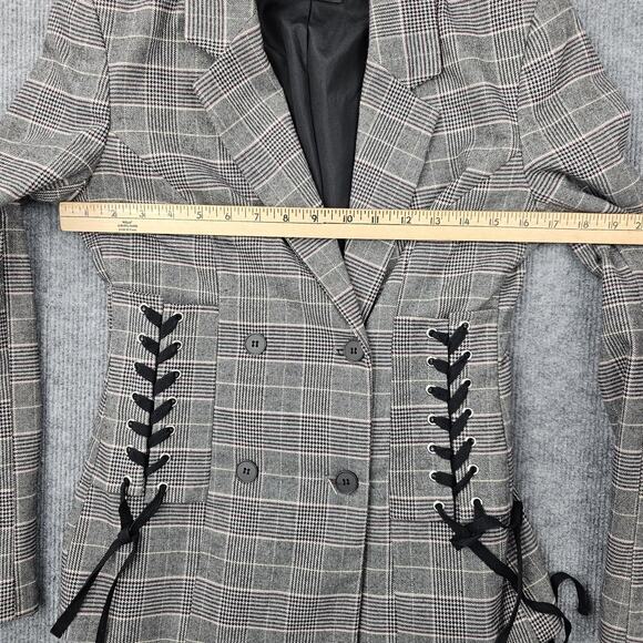 Bershka Blazer Womens Small Gray Plaid Double Breasted Lace Up Corset Jacket - Picture 5 of 8